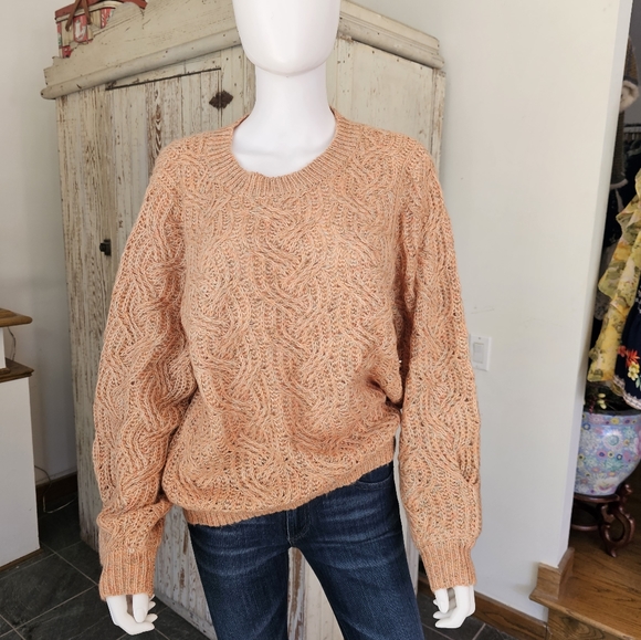 New Lush Medium Marled Cable Pink Salmon Knit Pullover Sweater Womens NWT - Picture 3 of 8